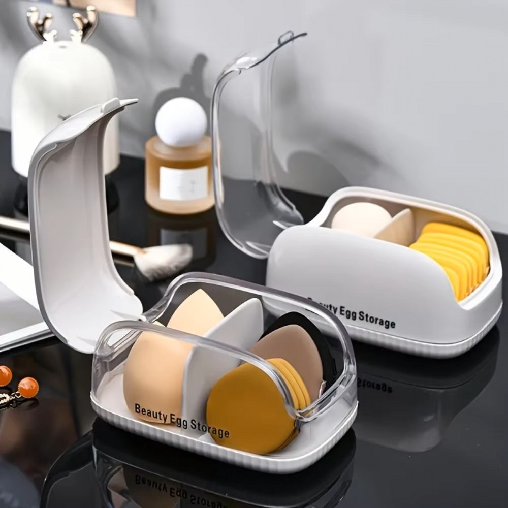 Beauty Blender In Makeup - Transparent Lid Makeup Blender Dual Compartment