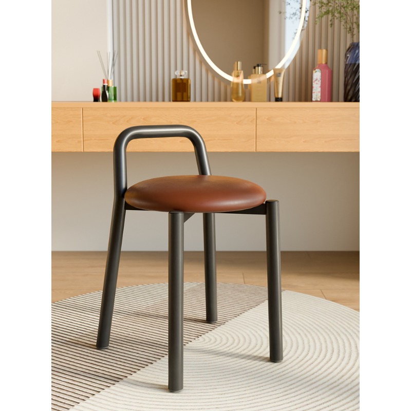 Beauty Makeup Chair - Leather Upholstered Round Stool Modern Dining