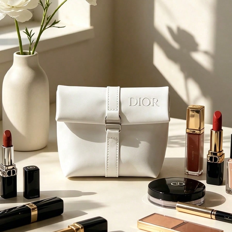 Dior’s Bag White Cosmetic Bag  - đánh giá và giá Beauty Makeup Dior