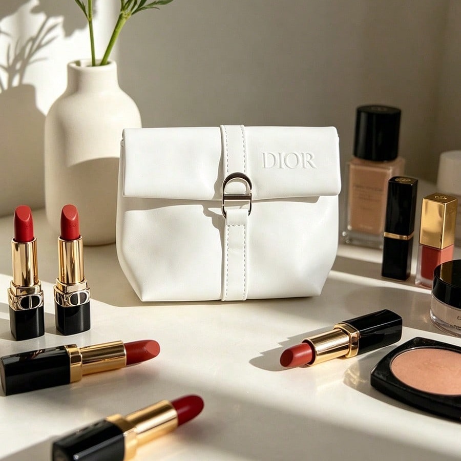 Dior’s Bag White Cosmetic Bag  - đánh giá và giá Beauty Makeup Dior