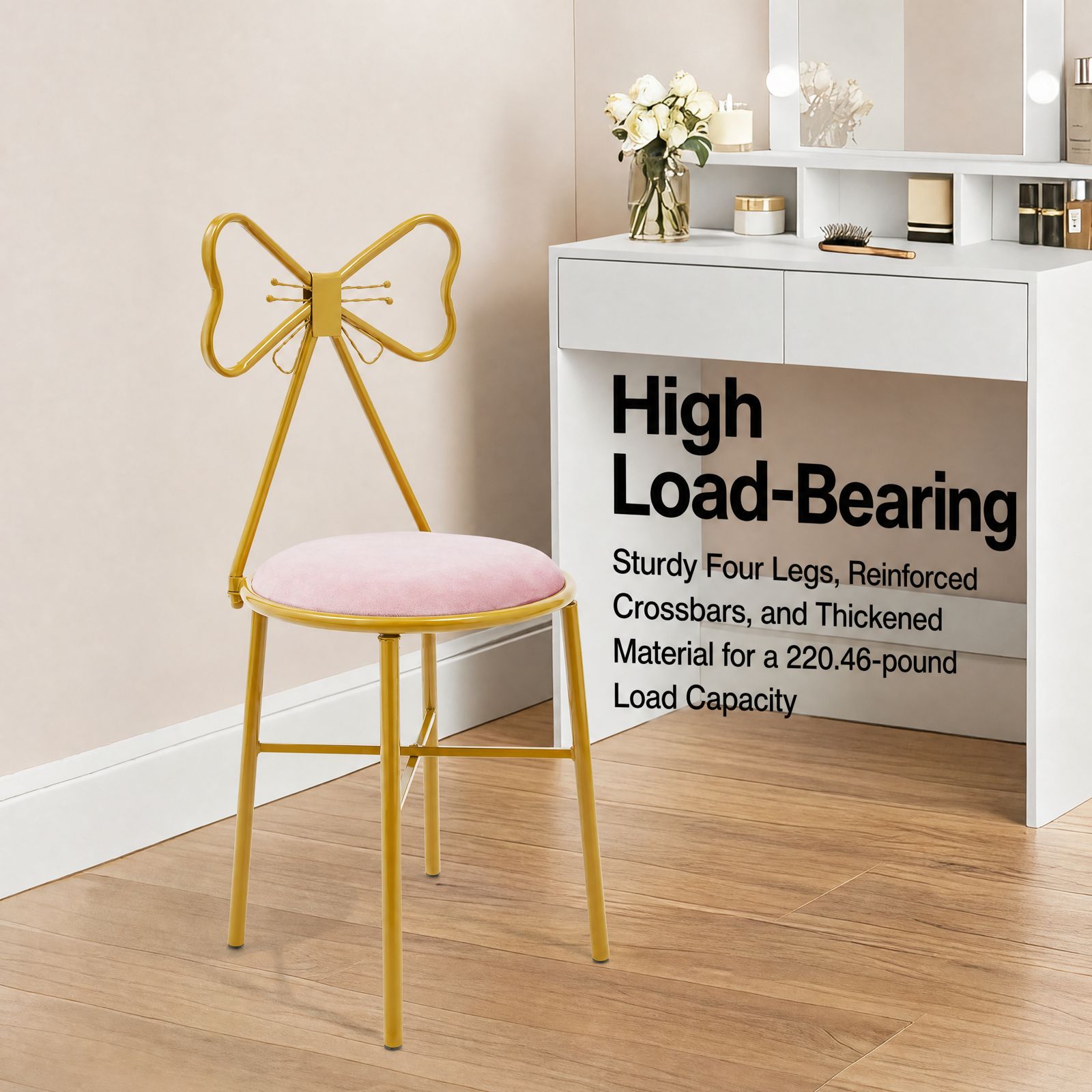 Pink Butterfly Backrest Vanity - đánh giá và giá Beauty Makeup Chair